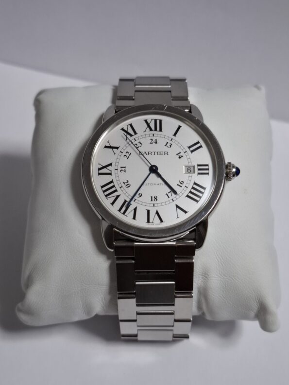 Cartier Ronde Solo de Cartier Silver Men's Leather Strap Watch - 3517