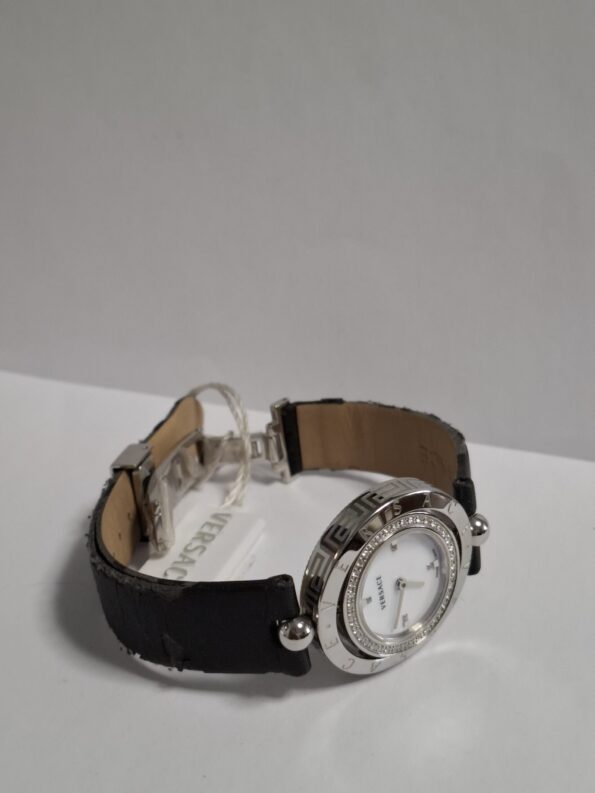 Versace - Eon Mother of Pearl Dial Black Leather Ladies Watch - Image 3