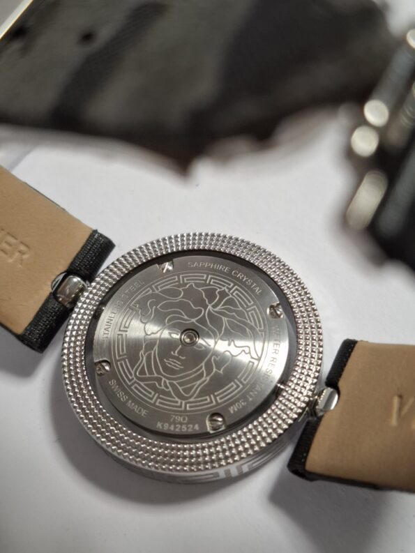 Versace - Eon Mother of Pearl Dial Black Leather Ladies Watch - Image 6