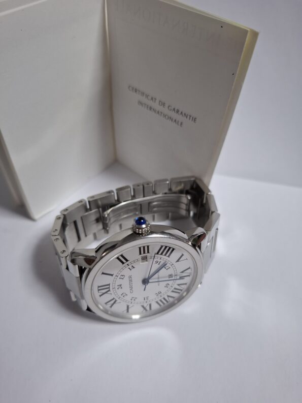 Cartier Ronde Solo de Cartier Silver Men's Leather Strap Watch - 3517 - Image 7